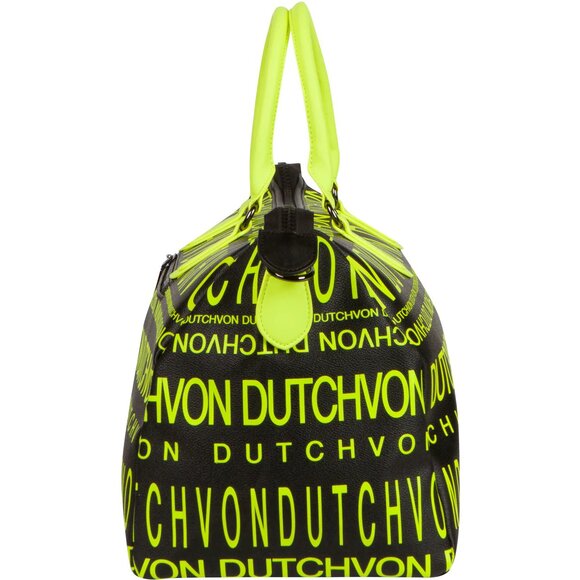 Von Dutch Monogram Black & Yellow Duffle Bag Weekender Overnight Luggage Gym - Picture 3 of 9